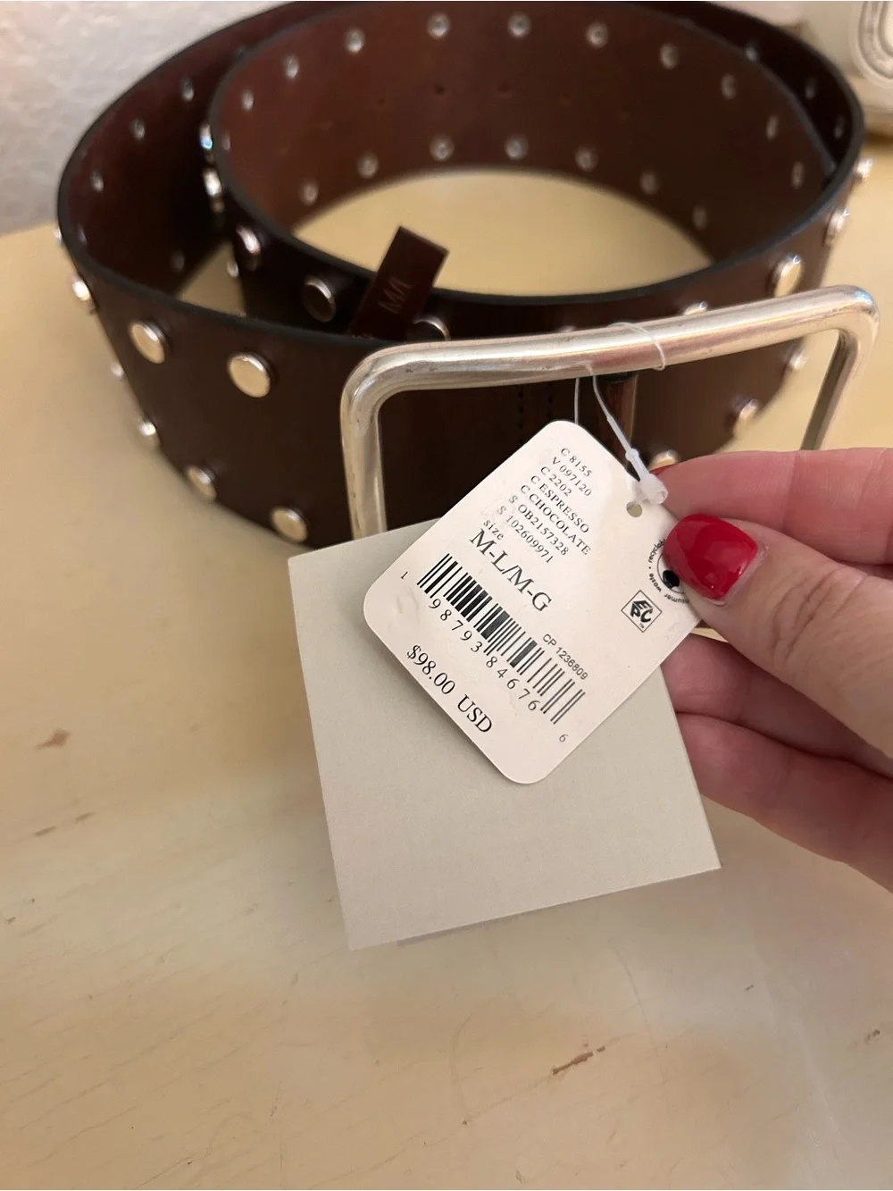 NWT Free People Hex Studded Hip Belt Espresso